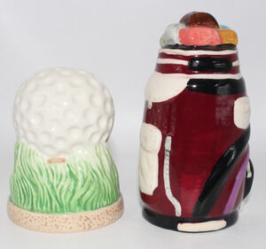 Golf Ball Bag Clubs salt and pepper shakers Set Ceramic Clubhouse Collection